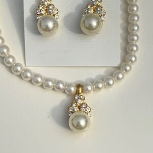 Pearl Necklace and Earring Set - White and Gold | Lead Free Pearl | New